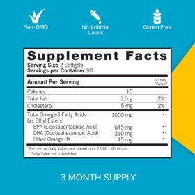 Qunol Ultra Omega-3 Mini Softgels – 1000mg Wild-Caught Fish Oil, Lemon Flavored, 180 Count (3 Month Supply)