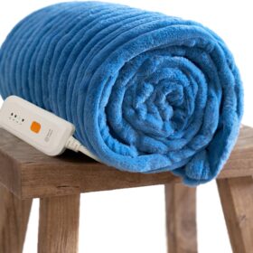 GOTCOZY Luxurious Faux Fur Electric Heated Throw - 50x60" Reversible Ribbed Blanket with 4 Heat Settings, 3-Hour Auto Off, ETL Certified & Machine Washable (Blue Moon)