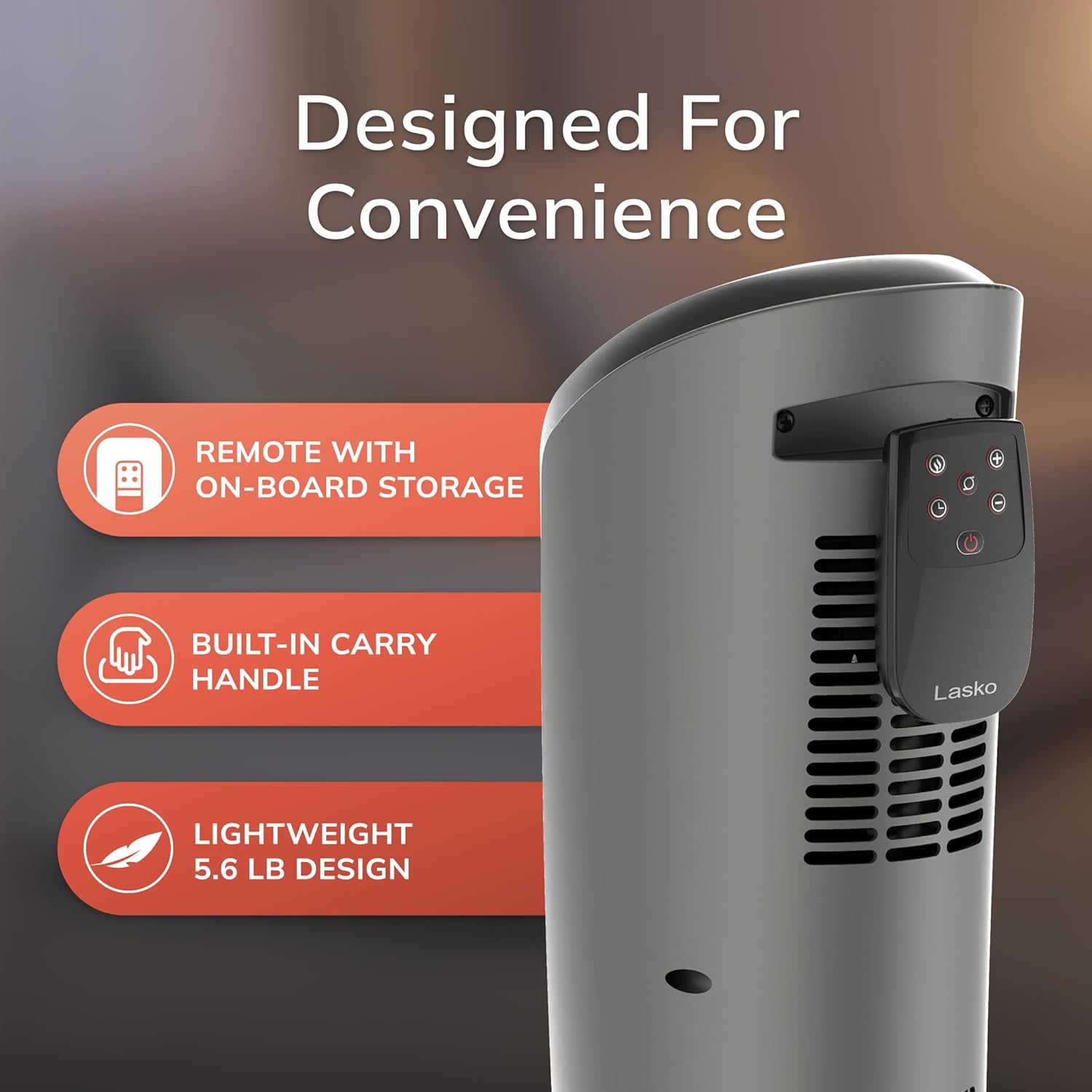 Lasko Ceramic Tower Space Heater with Remote Control, 1500W Electric Heater for Indoor Use with Adjustable Thermostat, 7-Hour Timer & Widespread Oscillation for Whole-Room Comfort, 751320