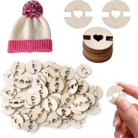 60 Pcs Wooden Pom Pom Buttons for Hats – 0.8" Removable Faux Fur Pom Pom Fasteners for Beanies & DIY Crafts