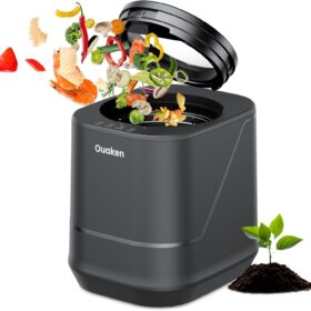 Ouaken Smart Electric Composter - 4L Countertop Food Waste Recycler, Odorless Fertilizer Maker with Auto-Clean for Kitchen (Black)