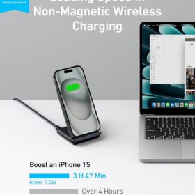 Anker 313 Wireless Charging Stand (PowerWave) – 10W Fast Charger for Samsung Galaxy & 7.5W for iPhone – Qi-Certified, Case Friendly (No AC Adapter)