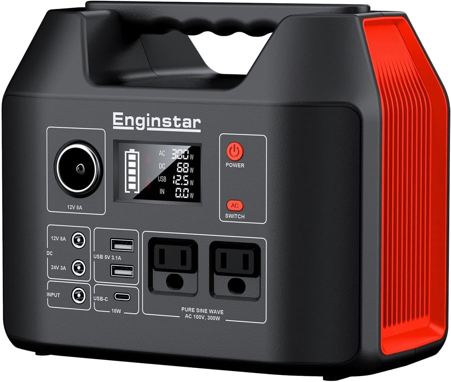 EnginStar 296Wh Portable Power Station, 300W Pure Sine Wave Solar Generator with 110V AC Outlet, 80000mAh Lithium Battery Bank for CPAP, Camping, and Emergency Backup