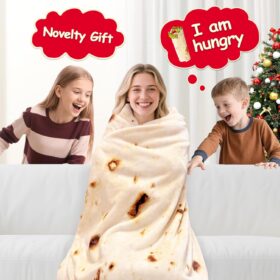 Mermaker Giant Tortilla Blanket - 47 Inch Realistic Burrito Throw for Adults & Kids - Soft Flannel Novelty Food Wrap for Sofa, Bed, & Funny Gag Gifts