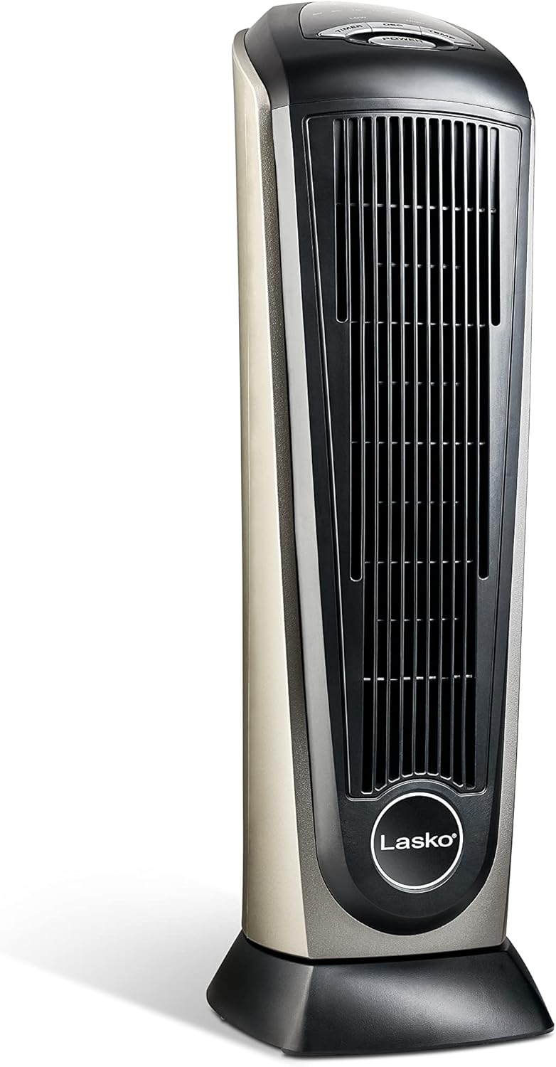Lasko Ceramic Tower Heater for Large Rooms - 1500W Electric Space Heater with Thermostat, Remote, 7-Hr Timer & Oscillation - Portable Heater for Indoor Use in Bedroom and Living Room