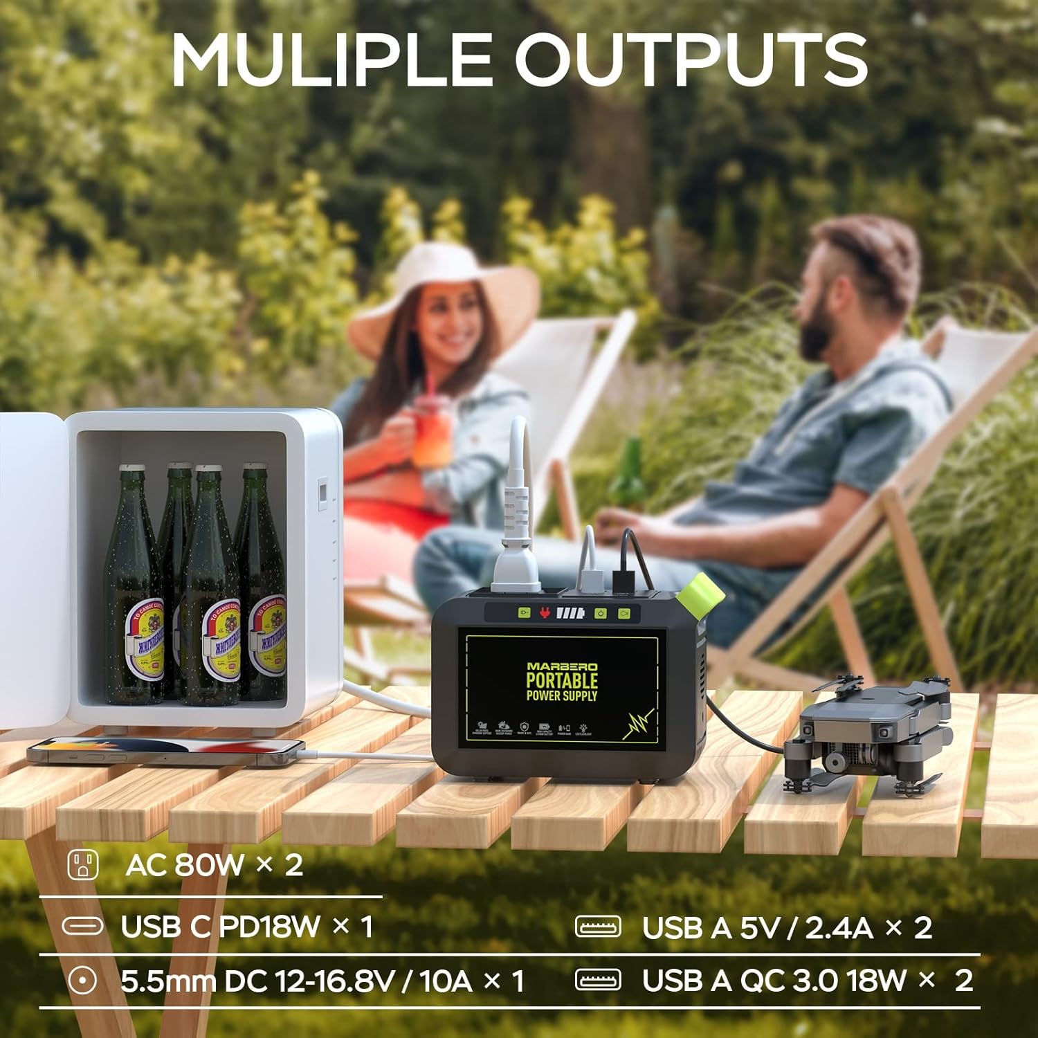 MARBERO 88Wh Portable Power Station - 120W Peak Camping Generator with AC Outlet, Fast Charging Solar Battery Bank for RV Van, Home Emergency Backup & Outdoor Hunting