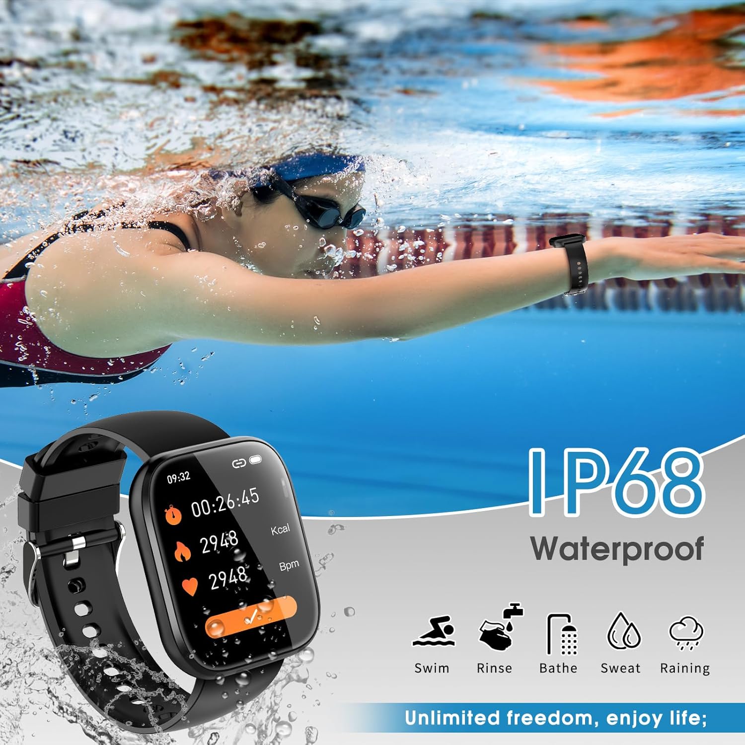 aycy Smart Watch with Bluetooth Calling - 1.85" HD Fitness Tracker, Heart Rate & Sleep Monitor, 120+ Sports Modes, IP68 Waterproof for Android iOS