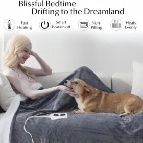 Luxury Heated Blanket Throw | 50x60" Soft Fleece Electric Blanket with 6 Heat Settings & 4-Hour Auto-Off | Energy-Saving & Safe, Perfect Gift for Couch or Bed (London Grey)