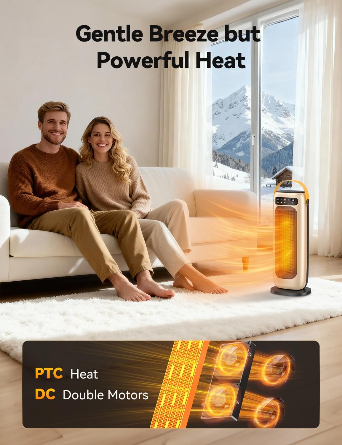 1500W Electric Space Heater with Remote – 70° Oscillating PTC Ceramic Heater with 4 Heat Settings, Timer, and Tip-Over Protection for Indoor Office and Bedroom Use