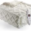 CAROMIO Heated Throw Blanket | 10-Level Fast-Heat Therapeutic Wrap | Stylish Tufted Sherpa & Machine Washable | 10-Hour Auto-Off | Cozy 50"x60" Electric Blanket for Sofa, Bed & Office, Off-White