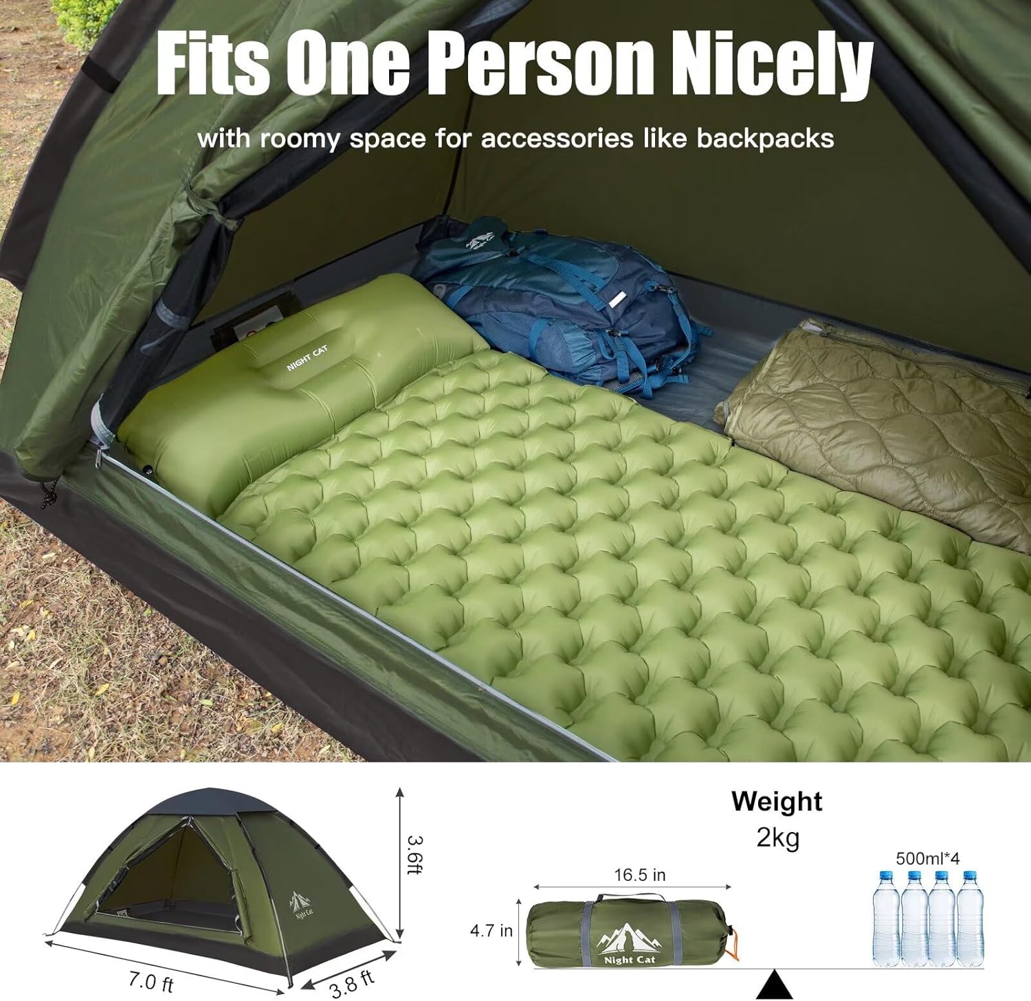 Night Cat 1-Person Backpacking Tent – Lightweight, Waterproof & Easy Setup Camping Shelter for Hiking & Outdoor Adventures
