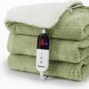 blunique Waffle Heated Blanket Electric Throw - Fast-Heat 50x60 Sherpa Fleece with 6 Heat Settings, 4-Hour Auto Off & ETL Certified Safety (Sage)