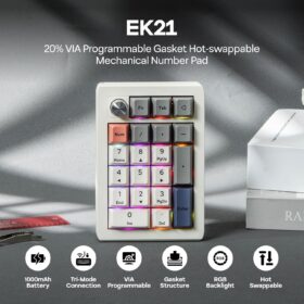 EPOMAKER EK21 Wireless Mechanical Number Pad - Hot-Swappable Gasket Mount Numpad with Triple Mode Connection (BT 5.0/2.4G/Wired), 1000mAh Battery & Aluminum Alloy Knob for Mac/PC