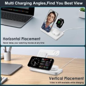 3-in-1 Fast Wireless Charging Station for iPhone, Apple Watch, and AirPods – Foldable Portable Charger Stand (White)