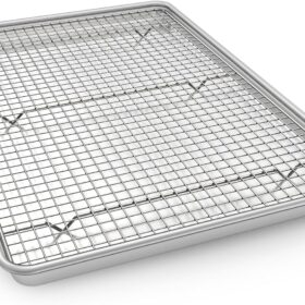 24 Inch Natural Aluminum Commercial Baking Sheet Pan & Cooling Rack Set