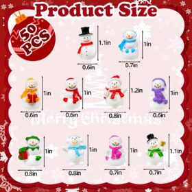 Exasinine 50Pcs Mini Christmas Snowman Figurines – Assorted Tiny Resin Snowman Decorations for Fairy Gardens, DIY Crafts, Holiday Miniature Village Scenes, and Winter Desktop Ornaments