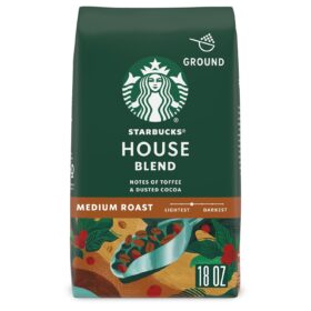 Starbucks House Blend Ground Coffee — 18 oz Bag of Medium Roast, 100% Arabica Beans with Toffee & Cocoa Notes