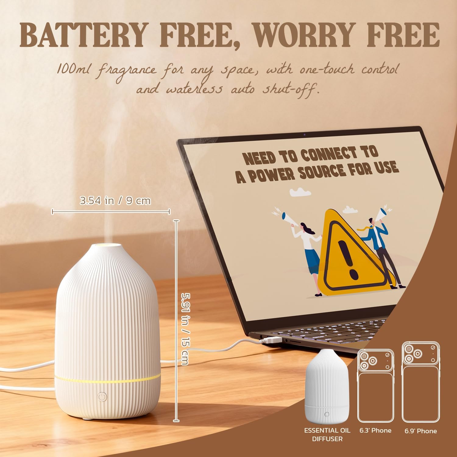 SALUBRITO 100ml Essential Oil Diffuser – Ultrasonic Cool Mist Humidifier with 7 LED Lights, Auto Shut-Off & BPA-Free Design for Home, Office, and Yoga