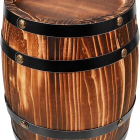 Garneck Vintage Solid Wood Wine Barrel Decor – Rustic Mini Whiskey Barrel Planter, Flower Pot, or Utensil Holder for Home, Bar, and Kitchen