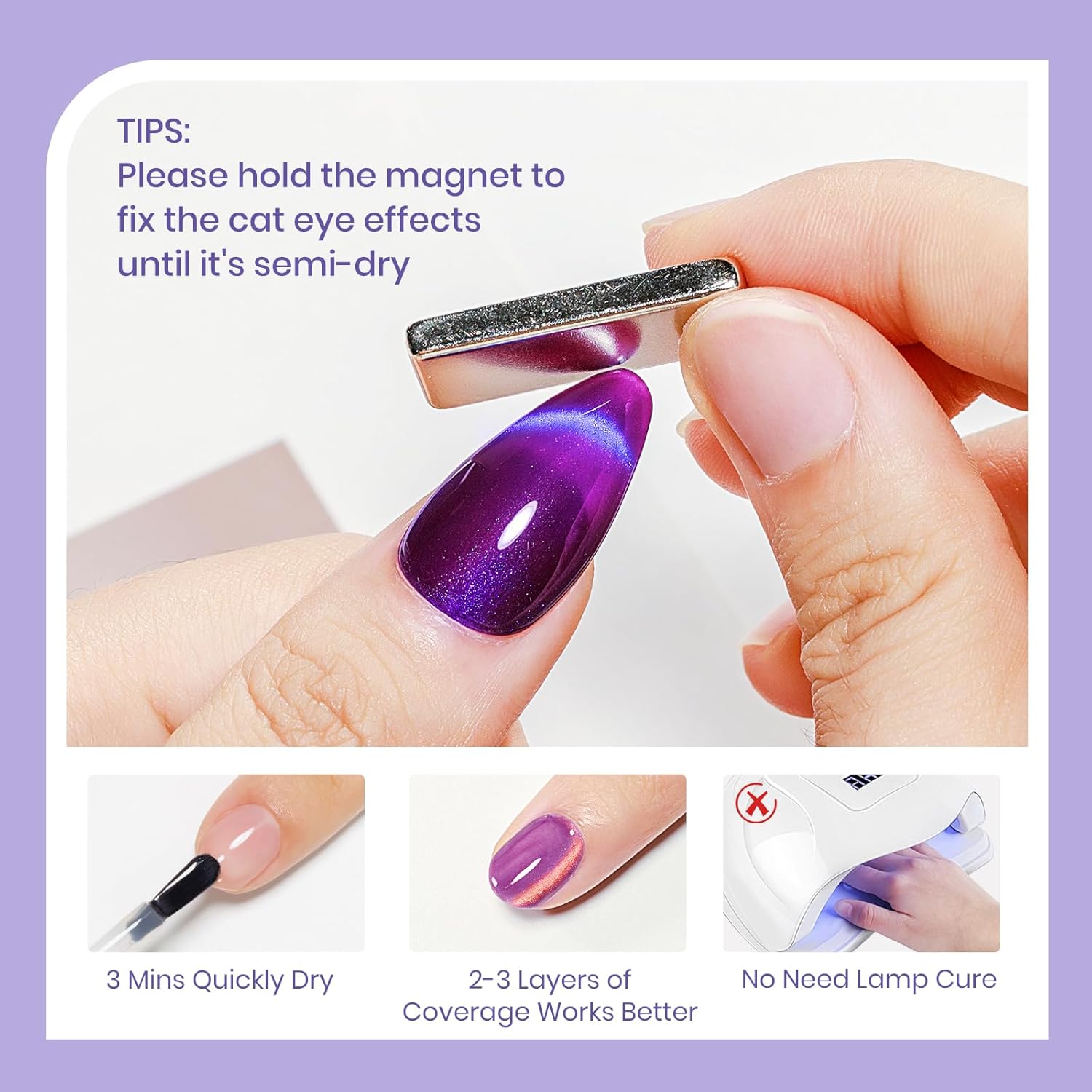 6-Piece Magnetic Cat Eye Nail Polish Set – Quick Dry, Non-Gel Holographic Nail Art Kit with Magnet Stick for DIY Salon Manicure