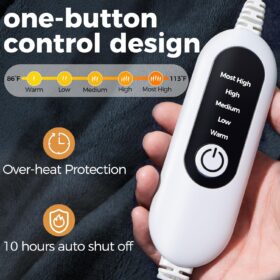 Heated Blanket Electric Throw - 8 Heat Levels Fast-Heating Throw Blanket with 9-Hour Auto-Off, Machine Washable Flannel for Ultimate Coziness