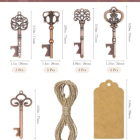25 Pcs Vintage Skeleton Key Bottle Openers with Escort Tags – Rustic Wedding Favors, Party Souvenirs & Bridal Shower Gifts (Antique Copper)