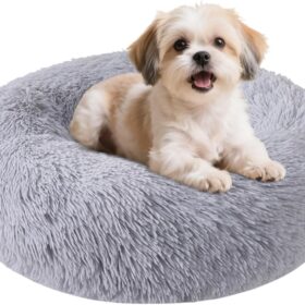 Calming Donut Dog Bed for Small & Medium Dogs - Super Soft Plush Round Cat & Puppy Bed, Washable with Non-Slip Bottom