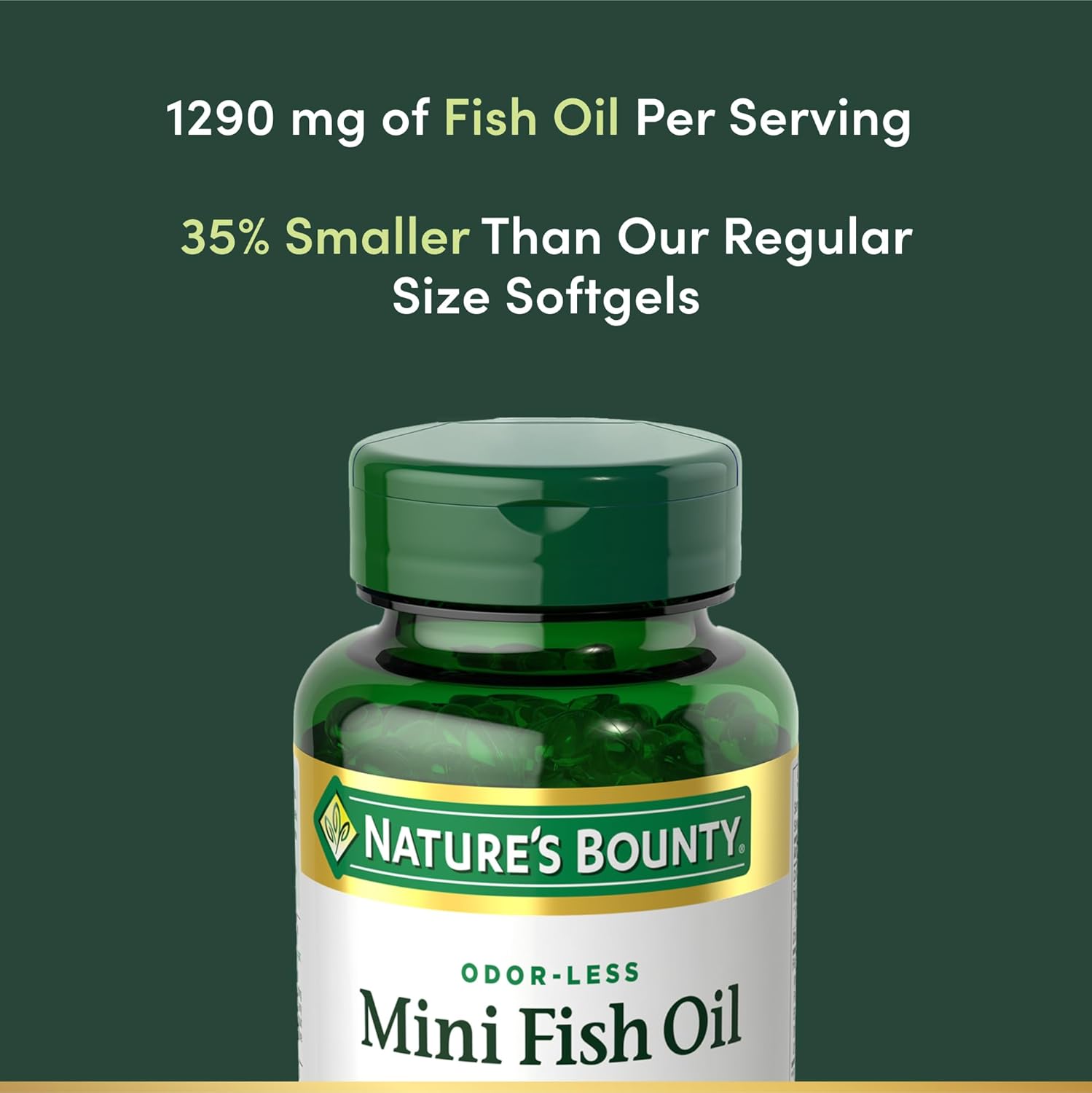 Nature's Bounty Mini Fish Oil Softgels - Burpless Omega 3 Supplement for Heart Health - 90 Ct