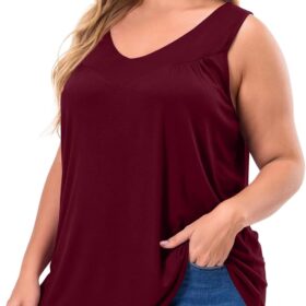 AYIFU Women's Plus Size Sleeveless V-Neck Tunic Top with Pleated Front