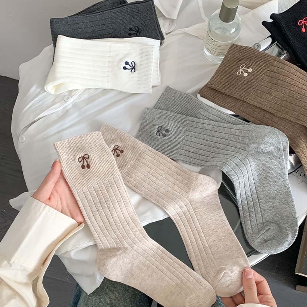 HOMSSEM Women's Ribbed Crew Socks – 5 Pair Soft, Breathable Cotton Blend for Everyday Comfort