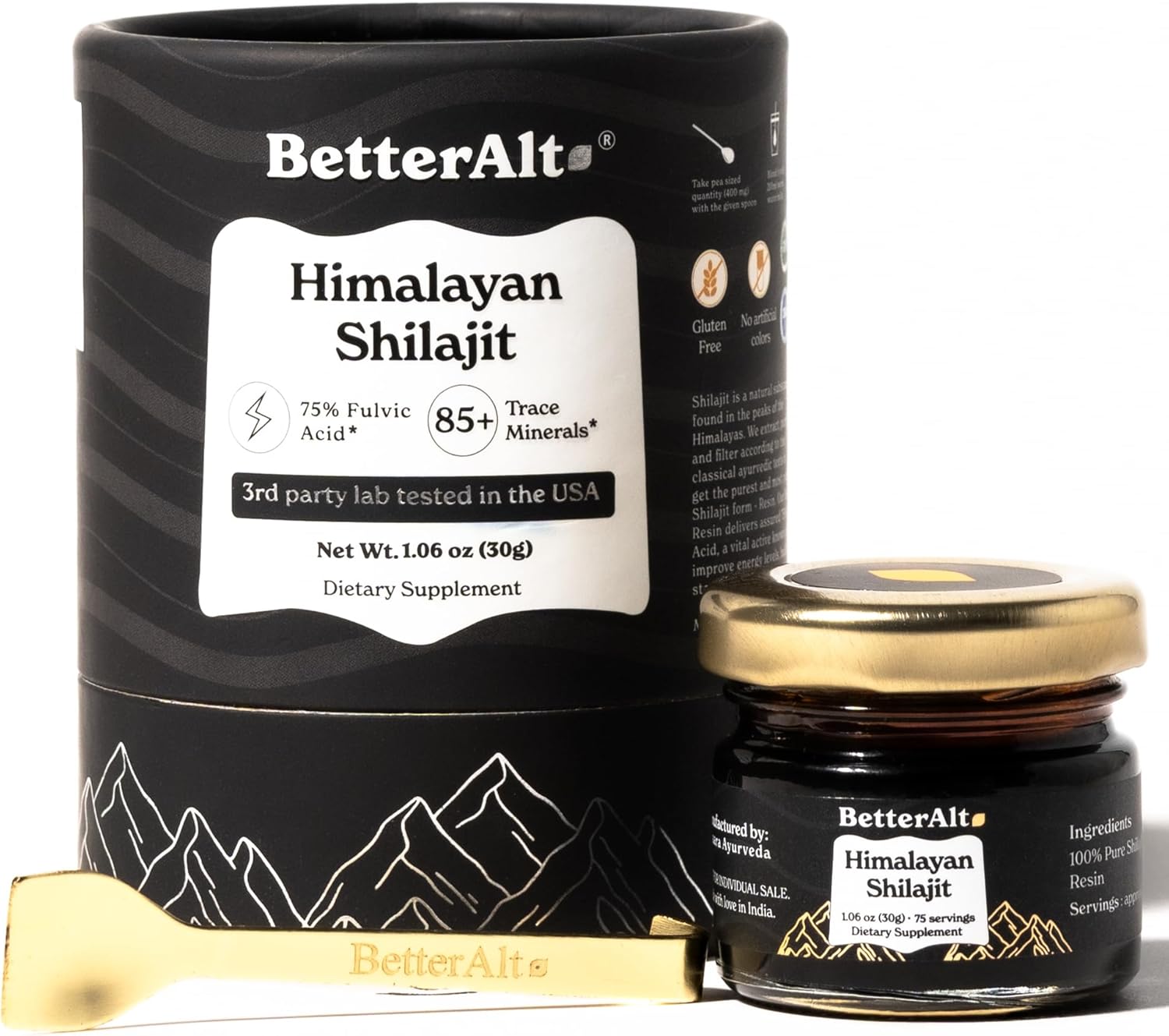 Better Alt Pure Himalayan Shilajit Resin – 85+ Trace Minerals & 75% Fulvic Acid – High Potency Gold Grade Supplement for Energy, Stamina & Immune Support (400mg, 75 Servings)