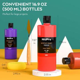 Nicpro 14-Color Large Bulk Acrylic Paint Set (500ml Bottles) – Professional Non-Toxic Multi-Surface Paints with Bonus Mixing Tools