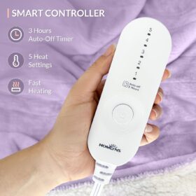 HOMLYNS LuxeHeat Electric Heated Blanket | 50x60” Ultra-Soft Flannel & Sherpa Throw | 5 Heat Settings with 3-Hour Auto-Off | Energy-Saving & Fast Heating for Ultimate Cozy Comfort (Purple)