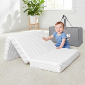 Graco Pack 'n Play Mattress 38x26 Inch – Dual-Sided Trifold Memory Foam Portable Crib Mattress with Waterproof Cover, Travel Bag & CertiPUR-US Certification
