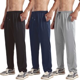 Men's 3-Pack Lightweight Joggers – Quick-Dry Open Bottom Sweatpants with Pockets – Athletic Running Pants & Casual Lounge Wear