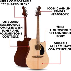 Fender California Debut Redondo CE Acoustic-Electric Guitar with Built-In Tuner, Natural Finish
