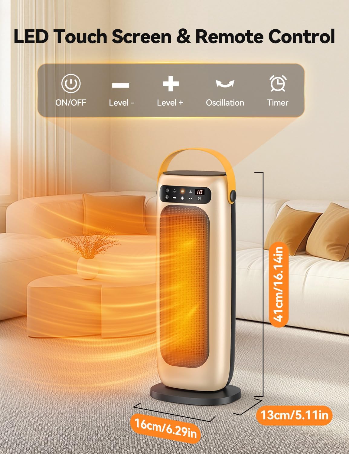 1500W Electric Space Heater with Remote – 70° Oscillating PTC Ceramic Heater with 4 Heat Settings, Timer, and Tip-Over Protection for Indoor Office and Bedroom Use