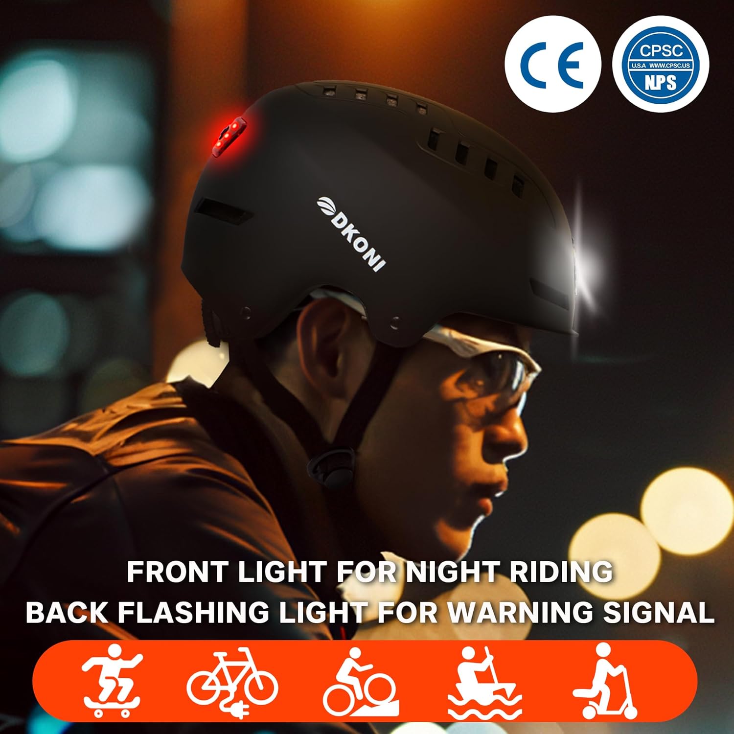 VOLT+ LED Bike Helmet for Adults – USB Rechargeable Safety Helmet with Front & Rear Lights, Adjustable Dial Fit for Urban Commuting, Road Cycling, and Skateboarding