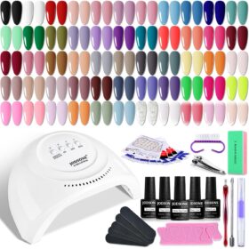 JODSONE All-in-One Gel Nail Polish Kit with UV LED Light – 60 Piece Soak-Off Manicure Set Featuring 55 Shine Colors, Base & Top Coat, and Smart Nail Lamp for Salon-Quality Nails at Home
