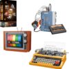 JMBricklayer Retro 3-in-1 Building Blocks Set: Typewriter, Walkman & TV - Vintage 1980s Office Decor (660 Pieces)