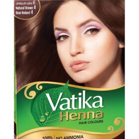 Dabur Vatika Henna Natural Brown Hair Color - 100% Grey Coverage, Ammonia-Free Herbal Hair Dye with Conditioning Henna (6 Sachets x 10g)