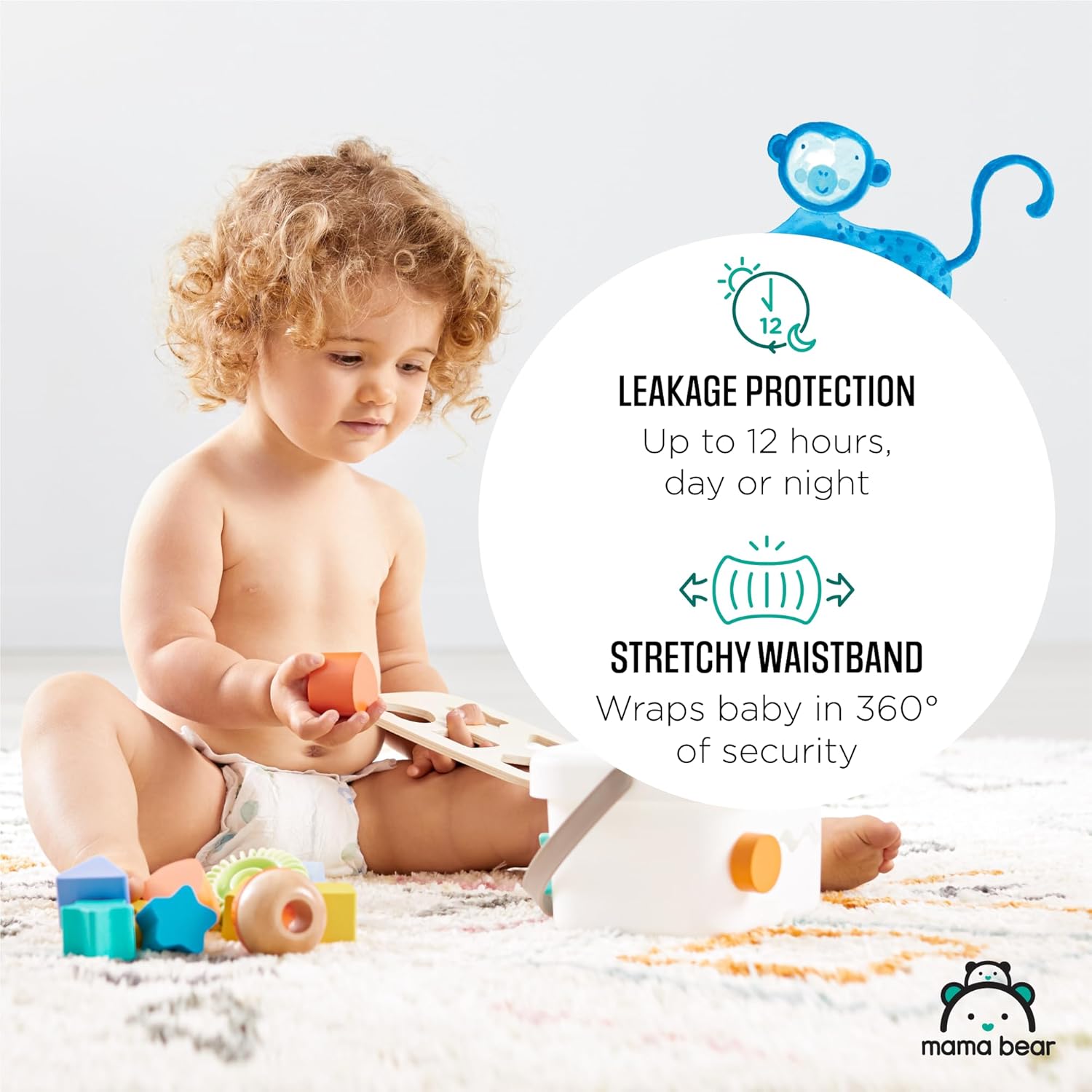 Mama Bear Gentle Touch Diapers (Size 6, 108 Count) - Hypoallergenic & Dermatologist Tested, 12-Hour Leak Protection