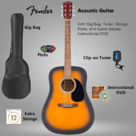 Fender FA-115 Dreadnought Acoustic Guitar Bundle - Sunburst Finish with Gig Bag, Tuner, Picks, Strings, and Instructional DVD