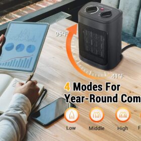 Stay Toasty and Save: 1500W Portable Space Heater with Thermostat, Fast PTC Ceramic Heating, Tip-Over & Overheat Protection for Office & Bedroom