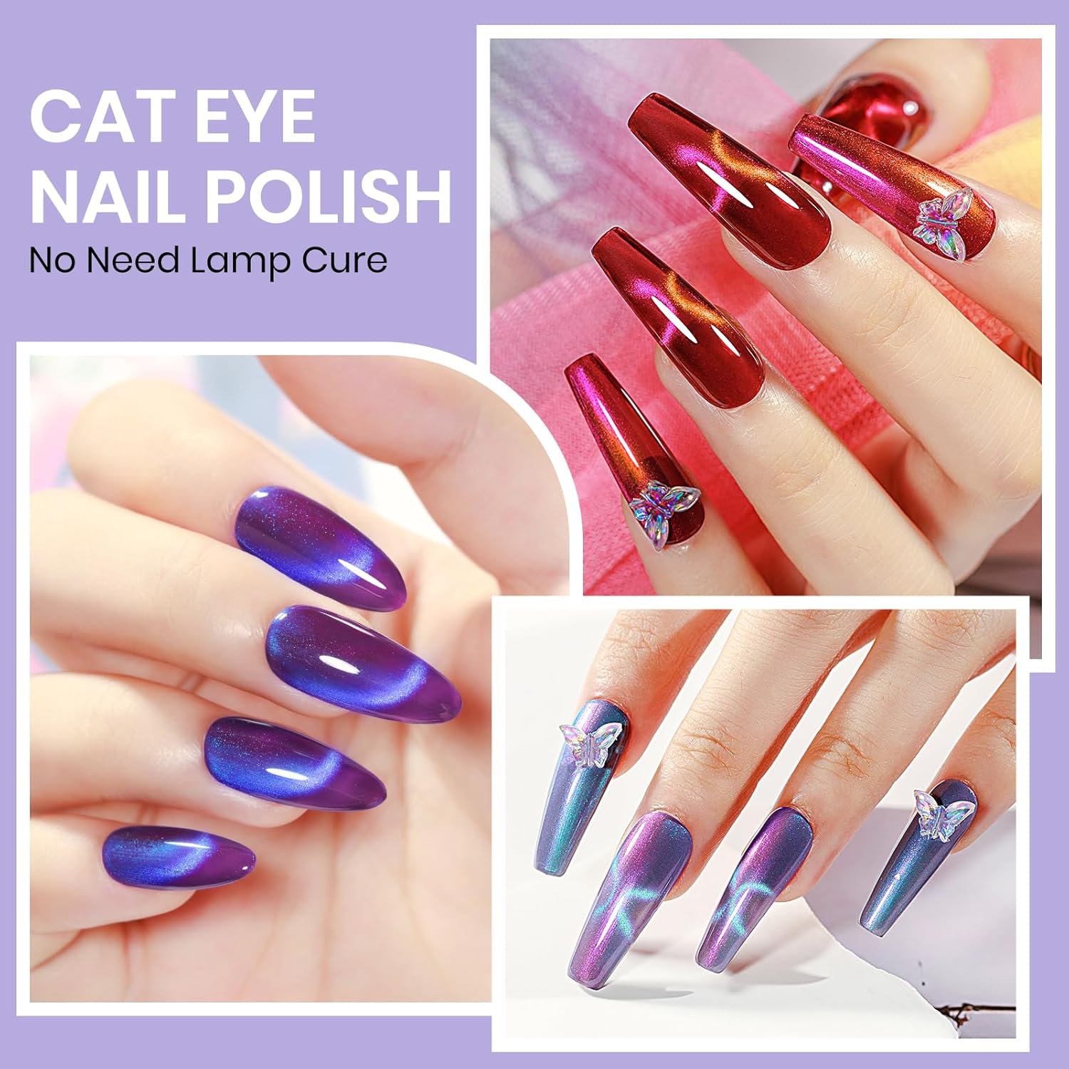 6-Piece Magnetic Cat Eye Nail Polish Set – Quick Dry, Non-Gel Holographic Nail Art Kit with Magnet Stick for DIY Salon Manicure
