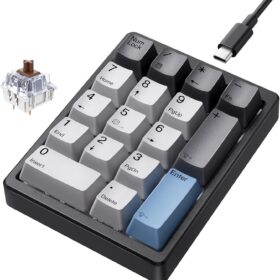 Mechanical Numeric Keypad – Hot Swappable 17-Key USB Numpad with PBT Keycaps, White Backlight & Tactile Brown Switches (Black)