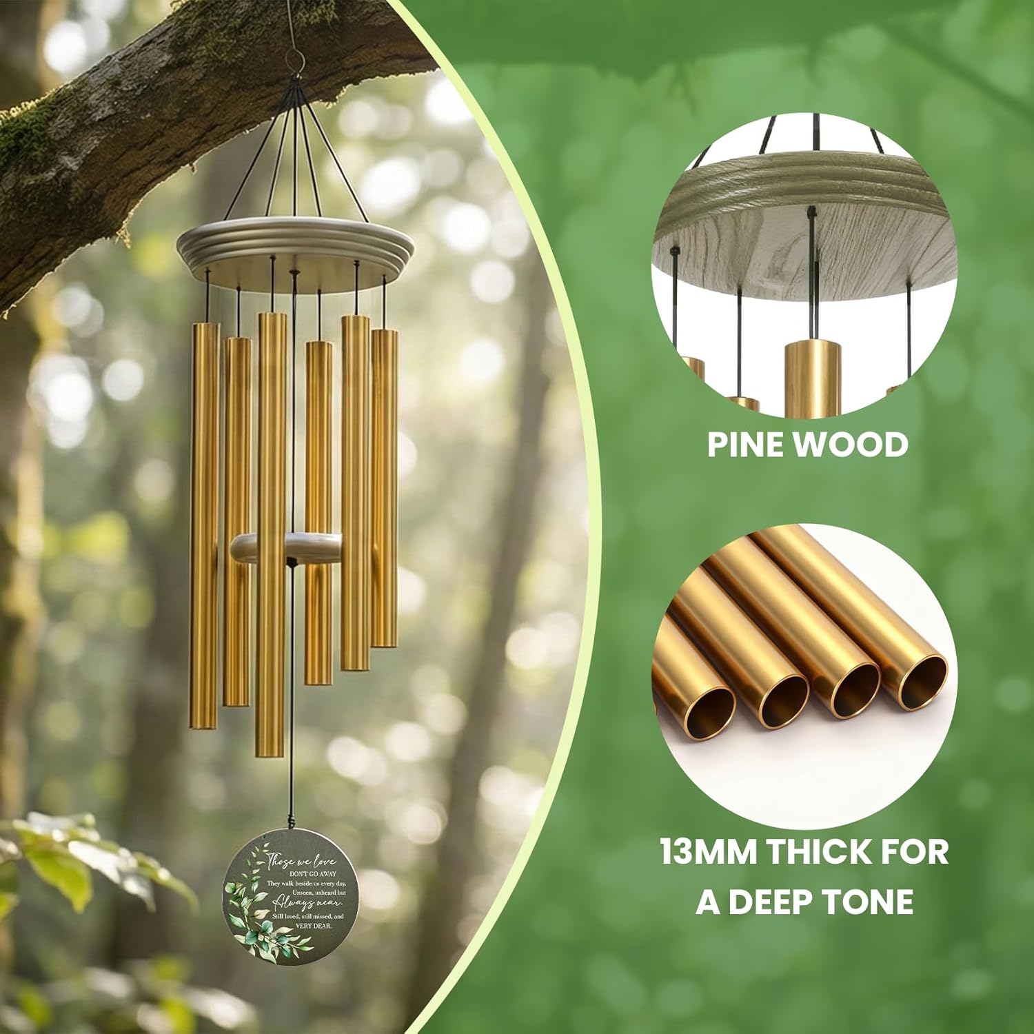 Personalized Memorial Wind Chimes – 36-Inch Sympathy Gifts for Loss of Loved One, In Loving Memory Outdoor Decor with Custom Name & Dates, Deep Tone Funeral Wind Chime for Garden
