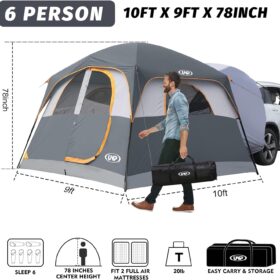UNP 6-Person SUV Camping Tent – 10' x 9' Instant Tailgate Shelter with Rainfly & Vehicle Sleeve