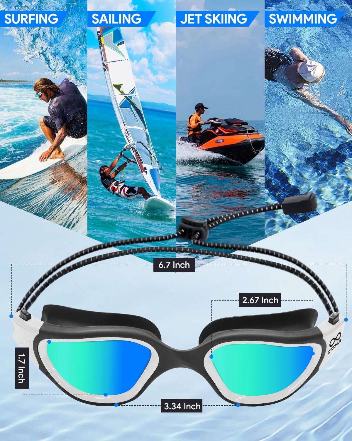 Polarized Swim Goggles for Adults – Anti-Fog, UV Protection, with No-Tangle Bungee Strap for Men & Women