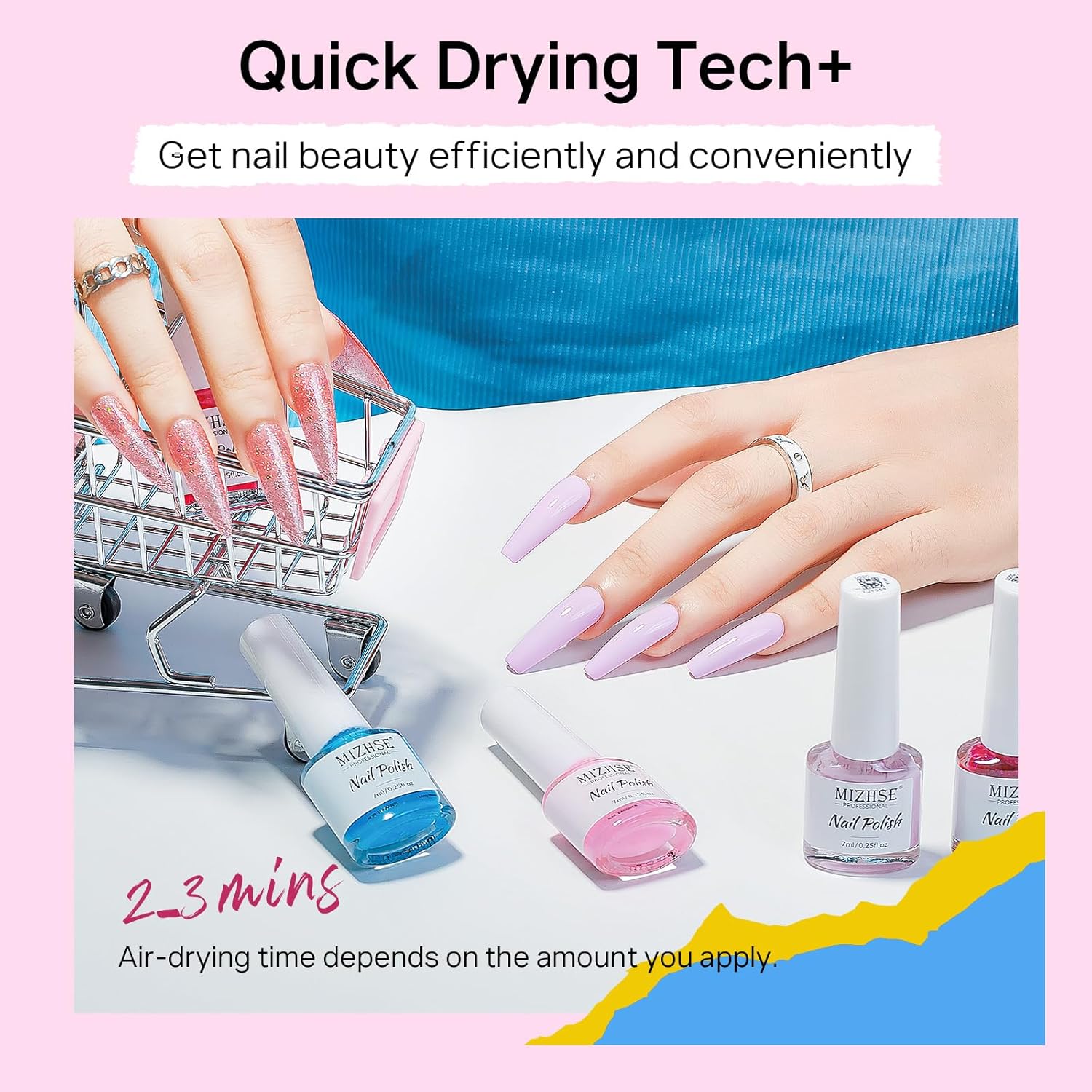 MIZHSE Quick Dry Nail Polish Set – 24 Trendy Shades Neon, Glitter & Cream Finish, Air Dry Fast Lacquer, Non-Gel Long Lasting Manicure Kit DIY Gift for Women